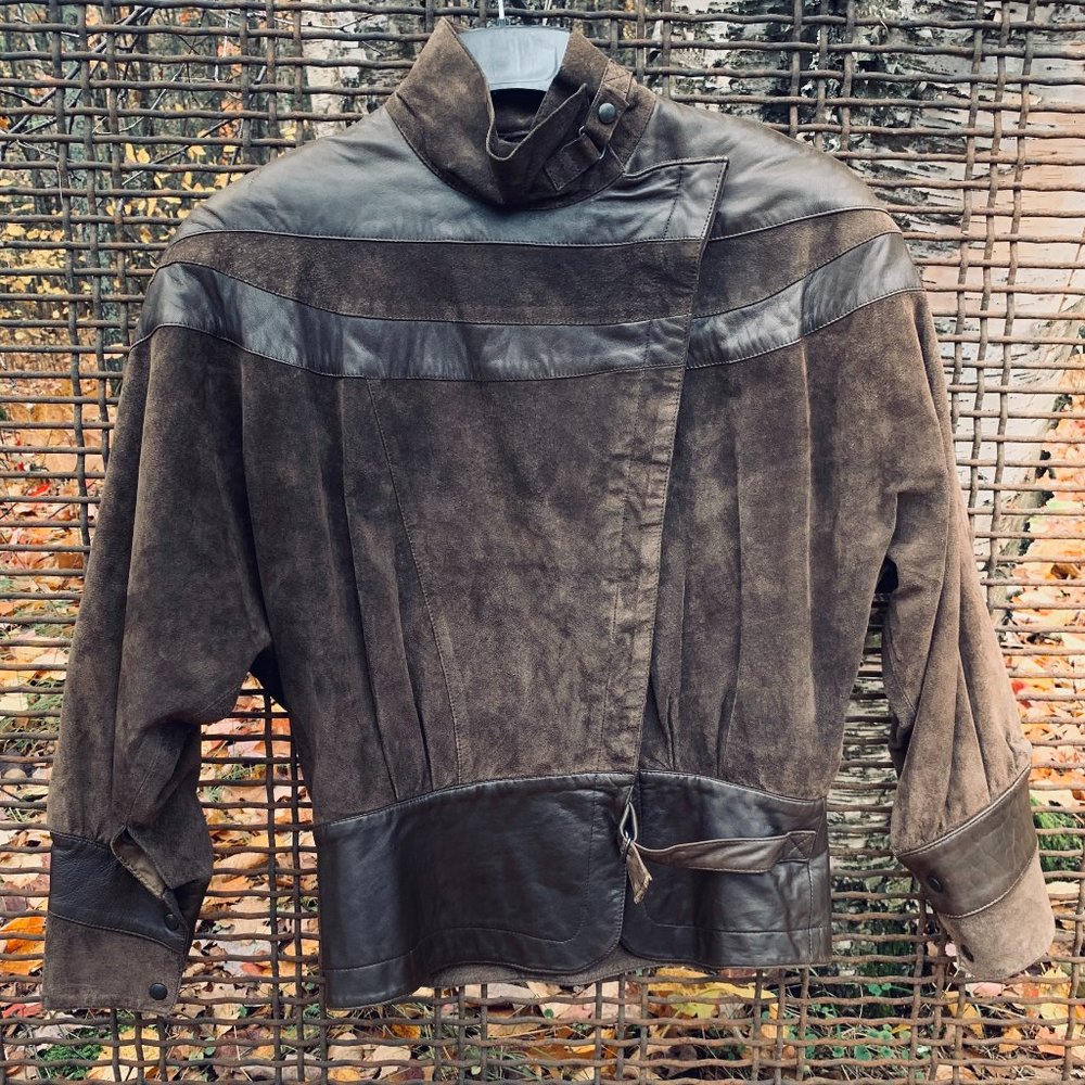 Vintage Asymmetric Brown Suede & Leather Jacket